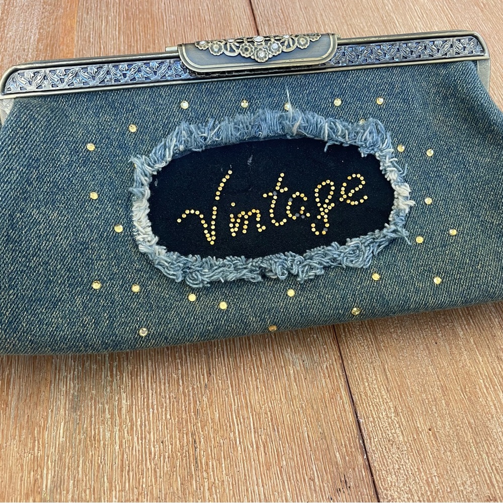 Vintage Denim Clutch with Rhinestone Detail